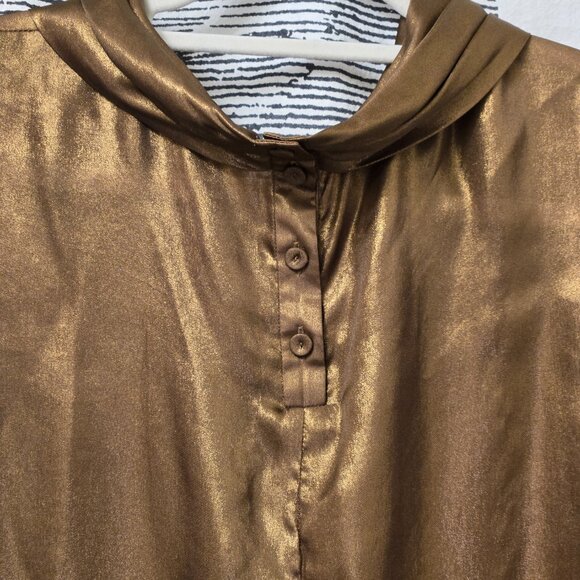 Per Se 100% Silk Metallic Cowl Neck Blouse - Picture 3 of 6